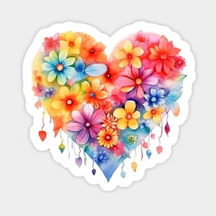 Rainbow Heart with Flowers Sticker